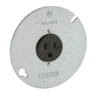 Leviton Single Receptacle Outlet Commercial Spec Grade Mounted To 4 Inch Cover 15 Amp 125V Side Wire NEMA 5-15R 2-Pole (5059)
