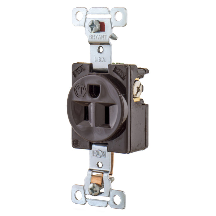 Leviton Single Receptacle Outlet Heavy-Duty Industrial Spec Grade Smooth Face 15 Amp 125V Back Or Side Wire NEMA 5-15R Brown (5261)