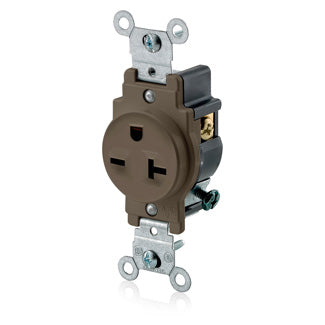 Leviton Single Receptacle Outlet Commercial Spec Grade Smooth Face 20 Amp 250V Side Wire NEMA 6-20R 2-Pole 3-Wire (5821)