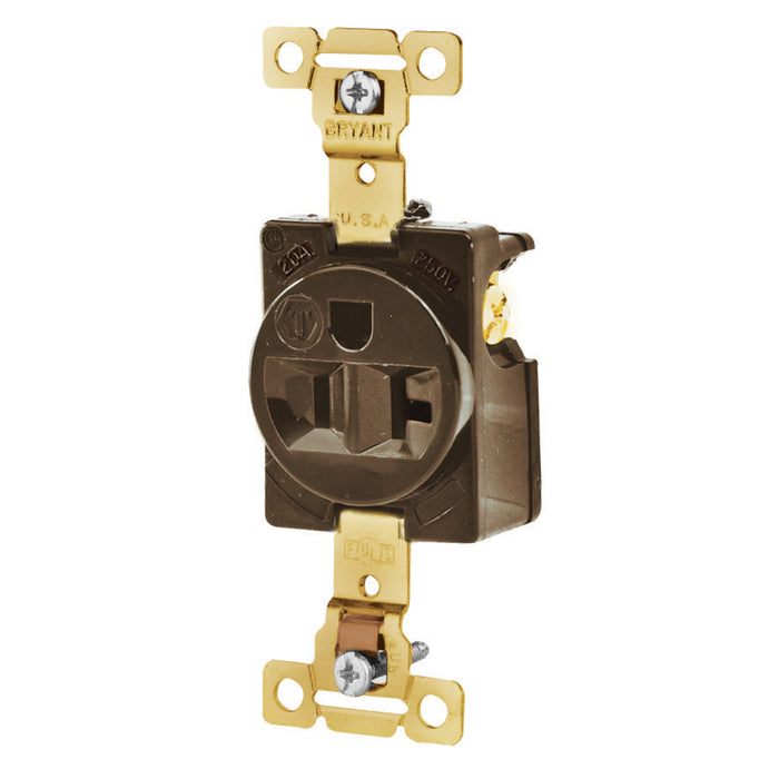 Leviton Single Receptacle Outlet Heavy-Duty Industrial Spec Grade Smooth Face 20 Amp 125V Back Or Side Wire NEMA 5-20R 2-Pole 3-Wire Self-Grounding Brown (5361)