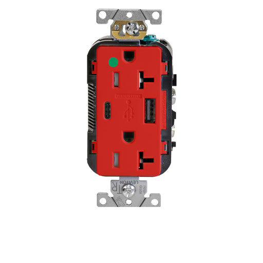 Leviton Red Combination Duplex Hospital Grade Receptacle AC USB Charger 20A 125V (T5833-HGR)