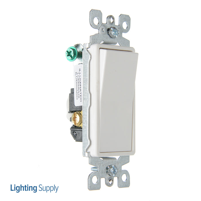 Leviton 15 Amp 120/277V Decora Rocker 3-Way AC Quiet Switch Residential Grade Illuminated When Off Grounding QuickWire Push-In And Side Wired White (5613-2W)