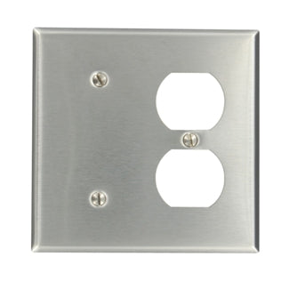 Leviton 2-Gang 1-Duplex 1-Blank Device Combination Wall Plate Standard Size 302 Stainless Steel Strap Mount (84087-40)
