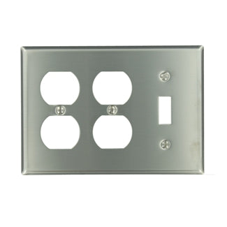 Leviton 3-Gang 1-Toggle 2-Duplex Device Combination Wall Plate Standard Size 302 Stainless Steel Device Mount (84047-40)