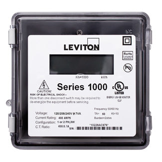 Leviton Single Element 277V 1PH 2W Line-to -Neutral 200 0.1A Maximum 200A Small Outdoor Meter Only Electric Meter Yes Title 24 Compliant (1R277-21)