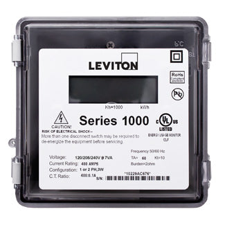 Leviton Dual Element 277/480V 2PH 3W 400 0.1A Maximum 400A Small Outdoor Meter Only Electric Meter Yes Title 24 Compliant (1R480-41)