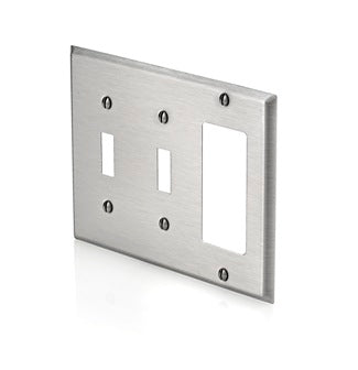 Leviton 3-Gang 2-Toggle 1-Decora/GFCI Device Combination Wall Plate Standard Size 302 Stainless Steel Device Mount (84421-40)