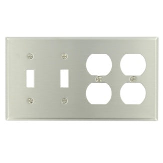 Leviton 4-Gang 2-Toggle 2-Duplex Device Combination Wall Plate Standard Size 302 Stainless Steel Device Mount (84045-40)