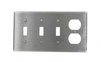 Leviton 4-Gang 3-Toggle 1-Duplex Device Combination Wall Plate Standard Size 430 Stainless Steel Device Mount (84043)