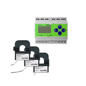 Leviton Din-Rail Series 4100 Universal Voltage Bi-Directional 3-Phase 3W/4W BACnet MS/TP Meter Kits With 200A Split Core Current Transformers (4DUBM-2B)