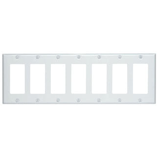 Leviton 7-Gang Decora/GFCI Device Decora Wall Plate/Faceplate Standard Size Painted Metal Device Mount White (80407-W)