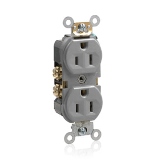 Leviton Duplex Receptacle Outlet Commercial Spec Grade Indented Face 15 Amp 125V Back Or Side Wire NEMA 5-15R 2-P (BR15-GY)