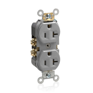 Leviton Duplex Receptacle Outlet Commercial Spec Grade Indented Face 20 Amp 125V Back Or Side Wire NEMA 5-20R 2-P (BR20-GY)