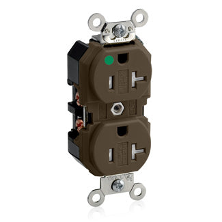 Leviton Duplex Receptacle Outlet Extra Heavy-Duty Hospital Grade Tamper-Resistant Smooth Face 20 Amp 125V Back Or Side Wire Brown (8300-SG)