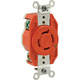 Leviton 20 Amp 125/250V NEMA L14-20R 3P 4W Flush Mount Locking Receptacle Industrial Grade Isolated Ground V-0-MAX Orange (2410-IG)