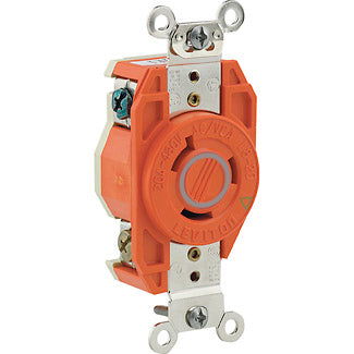 Leviton 20 Amp 277V NEMA L7-20R 2P 3W Flush Mount Locking Receptacle Industrial Grade Isolated Ground V-0-MAX Orange (2330-IG)