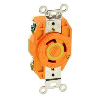 Leviton 30 Amp 125V NEMA L5-30R 2P 3W Flush Mount Locking Receptacle Industrial Grade Isolated Ground V-0-MAX Orange (2610-IG)