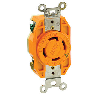 Leviton 30 Amp 125/250V NEMA L14-30R 3P 4W Flush Mount Locking Receptacle Industrial Grade Isolated Ground V-0-MAX Orange (2710-IG)