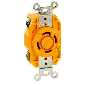 Leviton 30 Amp 250V 3-Phase NEMA L15-30R 3P 4W Flush Mount Locking Receptacle Industrial Grade Isolated Ground V-0-MAX Orange (2720-IG)