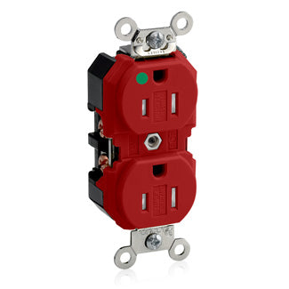 Leviton Duplex Receptacle Outlet Extra Heavy-Duty Hospital Grade Tamper-Resistant Smooth Face 15 Amp 125V Back Or Side Wire Red (8200-SGR)