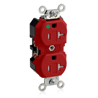 Leviton Duplex Receptacle Outlet Extra Heavy-Duty Hospital Grade Tamper-Resistant Smooth Face 20 Amp 125V Back And Side Wire Red (8300-SGR)