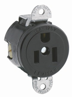 Leviton Single Receptacle Outlet Commercial Spec Grade Short Strap 15 Amp 125V Side Wire NEMA 5-15R 2-Pole 3-Wire Black(5284-SS)