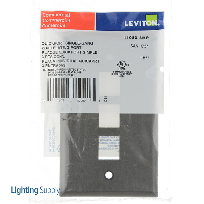 Leviton 1-Gang QuickPort Wall Plate 3-Port Brown (41080-3BP)