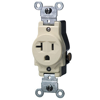 Leviton Single Receptacle Outlet Commercial Spec Grade Smooth Face 20 Amp 125V Side Wire NEMA 5-20R 2-Pole 3-Wire (5801-I)