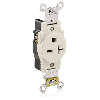 Leviton Single Receptacle Outlet Heavy-Duty Industrial Spec Grade Smooth Face 20 Amp 250V Back Or Side Wire NEMA 6-20R Light Almond (5461-T)