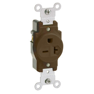 Leviton Single Receptacle Outlet Commercial Spec Grade Indented Face 20 Amp 250V Back Or Side Wire NEMA 6-20R 2-P Brown (5823)