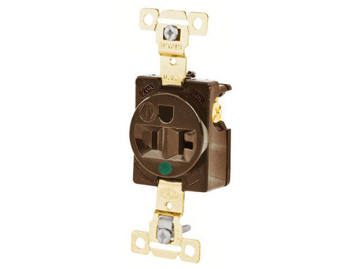 Leviton Single Receptacle Outlet Heavy-Duty Hospital Grade Smooth Face 20 Amp 125V Back Or Side Wire NEMA 5-20R 2-Pole 3-Wire Brown (8310)