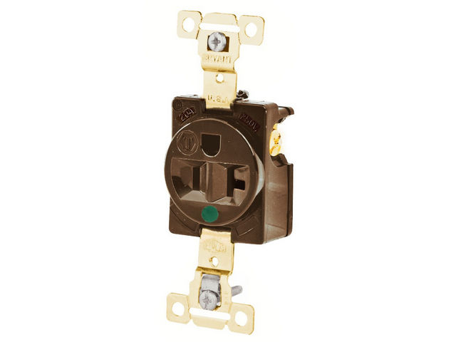 Leviton Single Receptacle Outlet Heavy-Duty Hospital Grade Smooth Face 20 Amp 125V Back Or Side Wire NEMA 5-20R 2-Pole 3-Wire Brown (8310)