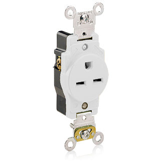 Leviton Single Receptacle Outlet Heavy-Duty Industrial Spec Grade Smooth Face 15 Amp 250V Back Or Side Wire NEMA 6-15R White (5661-W)