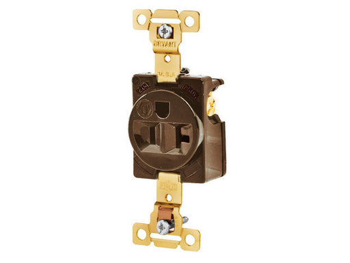 Leviton Single Receptacle Outlet Heavy-Duty Industrial Spec Grade Smooth Face 20 Amp 125V Side Wire NEMA 5-20R 2-Pole 3-Wire Self-Grounding Brown (5351)