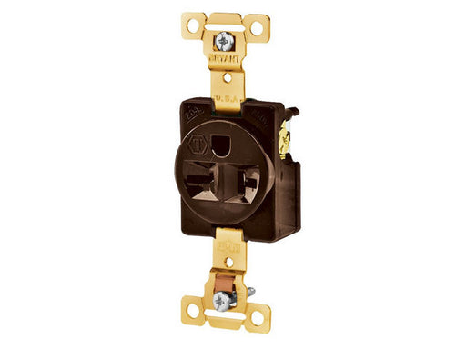 Leviton Single Receptacle Outlet Heavy-Duty Industrial Spec Grade Smooth Face 20 Amp 250V Back Or Side Wire NEMA 6-20R Brown (5461)