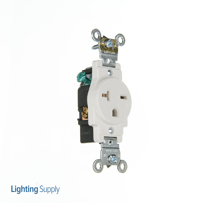 Leviton Single Receptacle Outlet Heavy-Duty Industrial Spec Grade Smooth Face 20 Amp 250V Back Or Side Wire NEMA 6-20R White (5461-W)