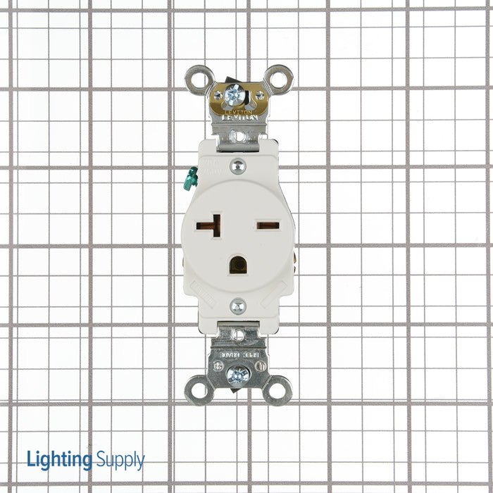 Leviton Single Receptacle Outlet Heavy-Duty Industrial Spec Grade Smooth Face 20 Amp 250V Back Or Side Wire NEMA 6-20R White (5461-W)