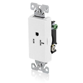 Leviton Decora Plus Single Receptacle Outlet Commercial Spec Grade Tamper-Resistant Smooth Face 20 Amp 125V Back Or Side Wire White (16351-SGW)