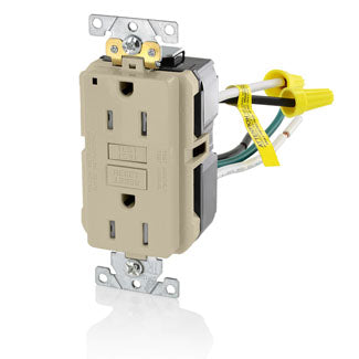 Leviton SmartlockPro GFCI Duplex Receptacle Outlet Extra Heavy-Duty Industrial Spec Grade Tamper-Resistant Power Indication 15A 20A Feed-Through 125V Ivory (GFTR1-5LI)