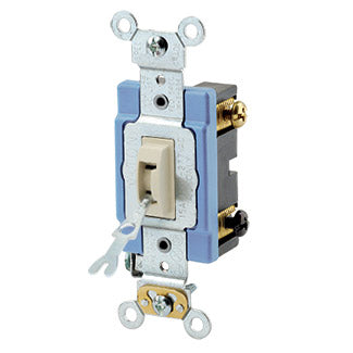 Leviton 15 Amp 120/277V Toggle Locking 3-Way AC Quiet Switch Industrial Grade Self Grounding Back And Side Wired Ivory (1203-2IL)