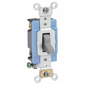 Leviton 15 Amp 120/277V Toggle 4-Way AC Quiet Switch Extra Heavy-Duty Spec Grade Self Grounding Back And Side Wired Gray (1204-2GY)