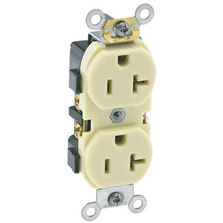 Leviton Duplex Receptacle Outlet Heavy-Duty Industrial Spec Grade Smooth Face 20 Amp 125V Side Wire NEMA 5-20R 2-Pole 3-Wire Ivory (5342-I)