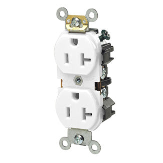 Leviton Duplex Receptacle Outlet Heavy-Duty Industrial Spec Grade Smooth Face 20 Amp 125V Side Wire NEMA 5-20R 2-Pole 3-Wire White (5342-W)