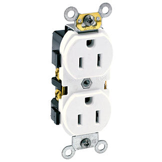 Leviton Duplex Receptacle Outlet Heavy-Duty Industrial Spec Grade Smooth Face 15 Amp 125V Side Wire NEMA 5-15R 2-P White (5242-W)