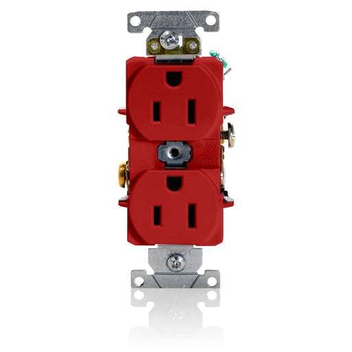 Leviton Duplex Receptacle Outlet Heavy-Duty Industrial Spec Grade Smooth Face 15 Amp 125V Back Or Side Wire NEMA 5 Red (5252-R)