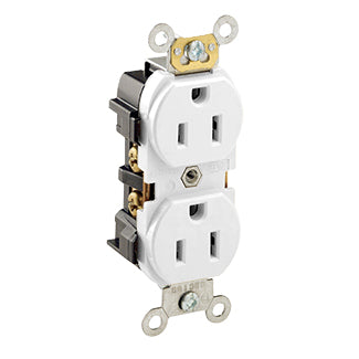 Leviton Duplex Receptacle Outlet Heavy-Duty Industrial Spec Grade Smooth Face 15 Amp 125V Back Or Side Wire NEMA 5 White (5252-W)
