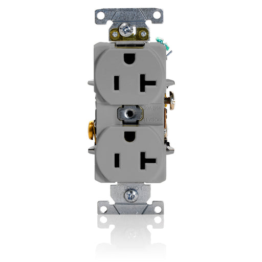 Leviton Duplex Receptacle Outlet Heavy-Duty Industrial Spec Grade Smooth Face 20 Amp 125V Back Or Side Wire NEMA 5-20R Gray (5352-GY)
