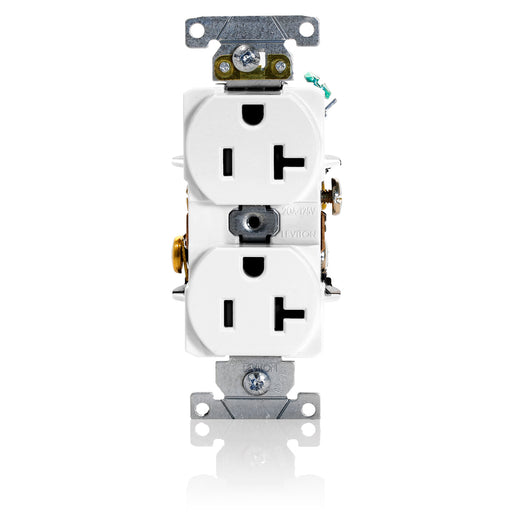 Leviton Duplex Receptacle Outlet Heavy-Duty Industrial Spec Grade Smooth Face 20 Amp 125V Back Or Side Wire NEMA 5-20R White (5352-W)