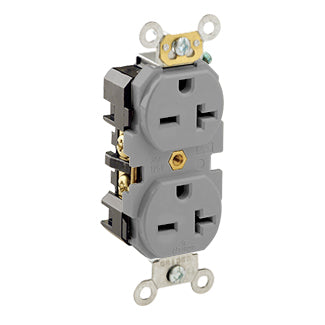 Leviton Duplex Receptacle Outlet Heavy-Duty Industrial Spec Grade Smooth Face 20 Amp 250V Back Or Side Wire NEMA 6-20RGray (5462-GY)