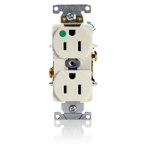 Leviton Duplex Receptacle Outlet Heavy-Duty Hospital Grade Smooth Face 15 Amp 125V Back Or Side Wire NEMA 5-15R 2-Pole 3-Wire Light Almond (8200-HT)